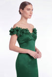 Off the Shoulder Dark Green Mermaid Satin Mother of the Bride Dress