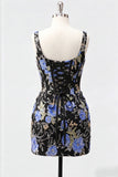 Black Corset Bodycon Sequin Floral Short Homecoming Dress