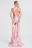 Halter Pink Mermaid Satin Backless Bridesmaid Dress