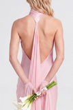 Halter Pink Mermaid Satin Backless Bridesmaid Dress