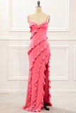 Spaghetti Straps Jade Tiered Mermaid Bridesmaid Dress With Slit