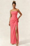 Green Flower Mermaid Corset Chiffon Long Bridesmaid Dress with Slit