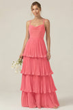 Dusty Sage Cowl Neck A Line Tiered Pleated Long Bridesmaid Dress