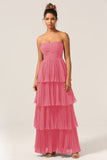 A-Line Sweetheart Floor Length Tiered Chiffon Bridesmaid Dress