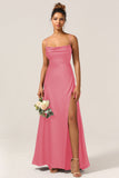 A-Line Spaghetti Straps Floor-Length Satin Bridesmaid Dress With Sleeveless