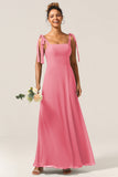 A-Line Spaghetti Straps Floor-Length Chiffon Bridesmaid Dress with Slit