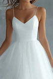 Simple White Spaghetti Straps Tulle A Line Graduation Dress