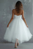 Simple White Spaghetti Straps Tulle A Line Graduation Dress
