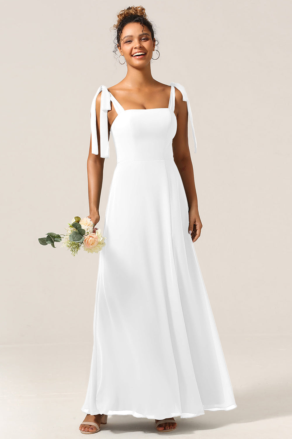 A-Line Spaghetti Straps Floor-Length Chiffon Bridesmaid Dress with Slit