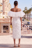 Off the Shoulder Ruffled Yellow Midi Wedding Guest Dress