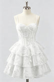 Daffodil A Line Floral Corset Tiered Ruffle Short Homecoming Dress