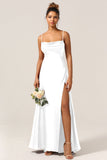 A-Line Spaghetti Straps Floor-Length Satin Bridesmaid Dress With Sleeveless