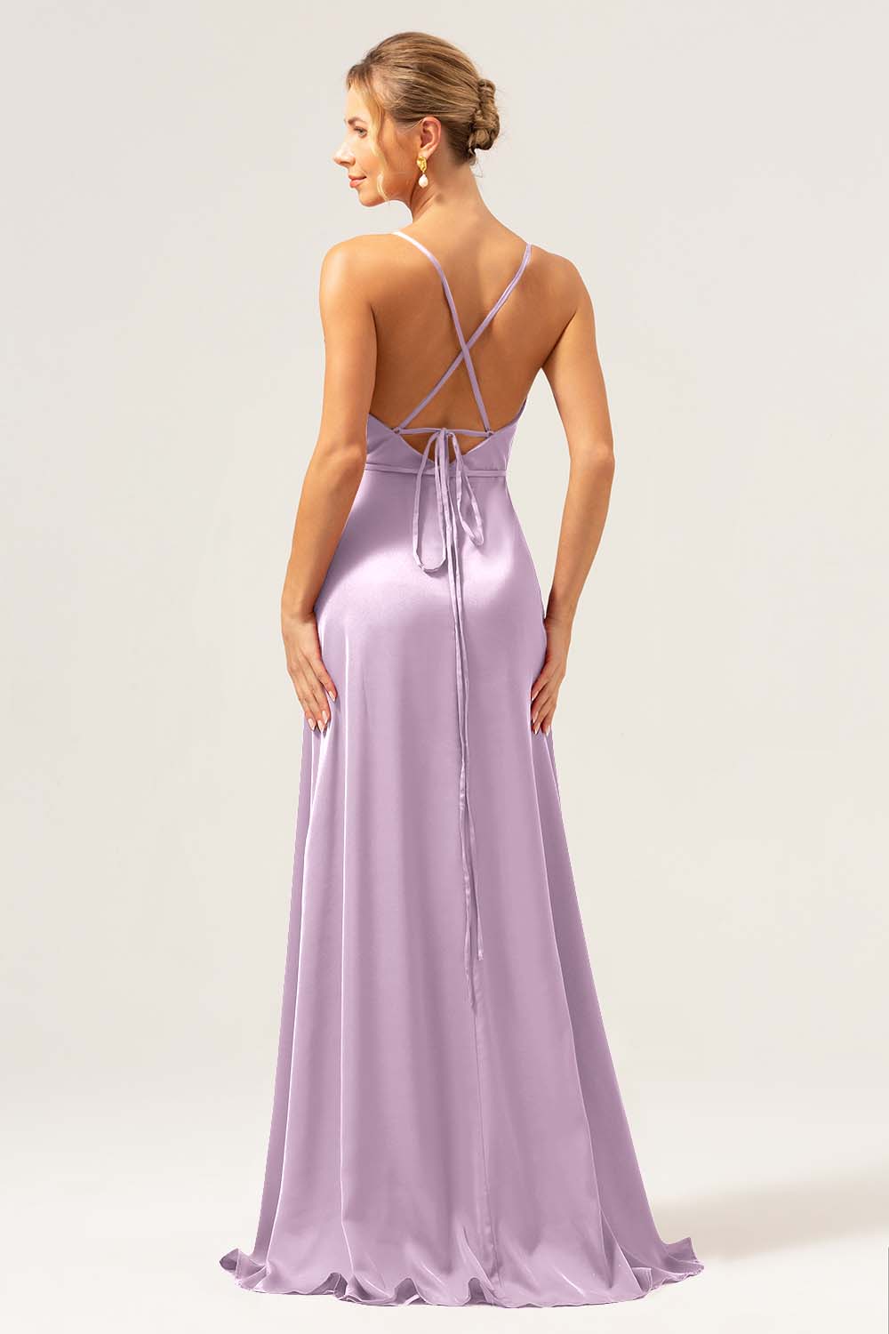 purple satin bridesmaid dresses The Samara Satin Maxi Dress Lilac Size L from Hello Molly