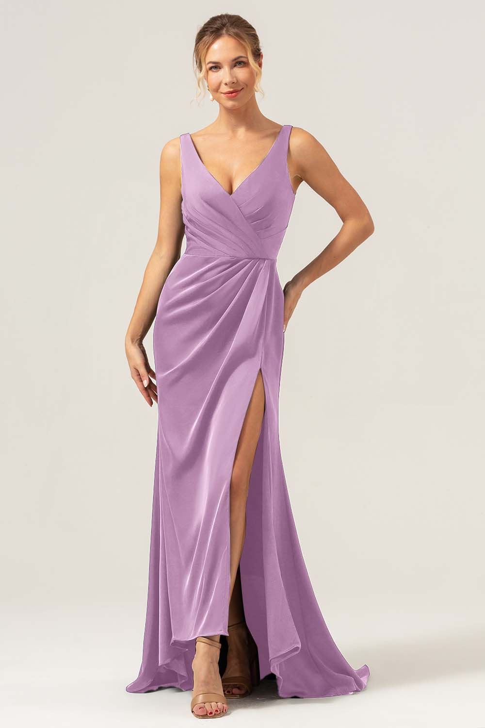 Wedtrend Women Burgundy Bridesmaid Dress with Slit Mermaid V Neck Ruched High-Low Long Satin Wedding G WEDTREND Wedtrend Women Burgundy Bridesmaid Dress with Slit Mermaid V Neck Ruched High-Low Long Satin Wedding G WEDTREND