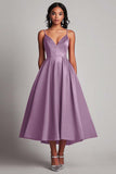 Black A Line Satin Spaghetti Straps Formal Dress