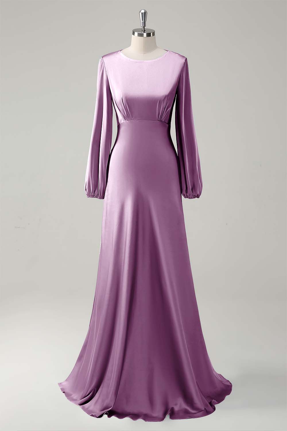 Wedtrend Women Agave Long Bridesmaid Dress with Long Sleeves A Line Round Neck Satin Wedding Party Dress WEDTREND Wedtrend Women Agave Long Bridesmaid Dress with Long Sleeves A Line Round Neck Satin Wedding Party Dress WEDTREND