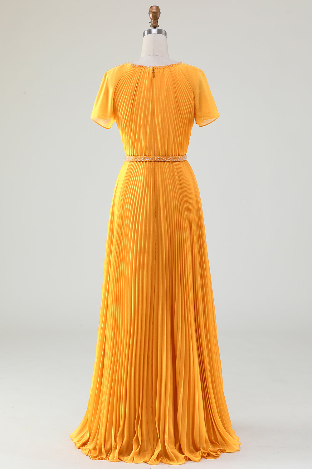 Wedtrend Women Yellow Party Dress A Line Round Neck Pleated Mother of Bride Dress With Short Sleeves, Yellow / US20W