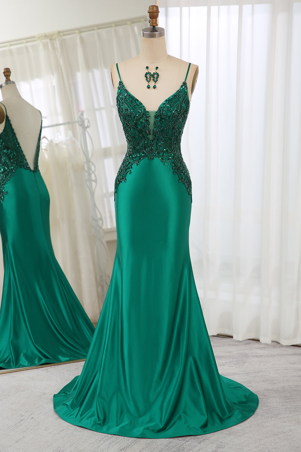 Wedtrend Women Glitter Dark Green Prom Dress Mermaid Backless Party Dress with Beaded Appliques, Dark Green / US20W Wedtrend Women Glitter Dark Green Prom Dress Mermaid Backless Party Dress with Beaded Appliques, Dark Green / US20W
