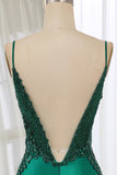 Glitter Dark Green Mermaid Backless Prom Dress With Beaded Appliques