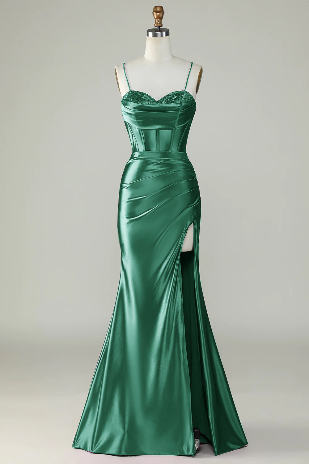 Wedtrend Women Dark Green Prom Dress Mermaid Spaghetti Straps Long Formal Dress with Slit, Dark Green / US6 Wedtrend Women Dark Green Prom Dress Mermaid Spaghetti Straps Long Formal Dress with Slit, Dark Green / US6