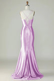 Dark Purple Mermaid Spaghetti Straps Long Prom Dress With Slit