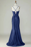 Dark Purple Mermaid Spaghetti Straps Long Prom Dress With Slit