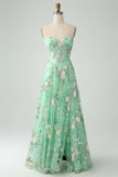 Light Green A-Line Sweetheart Corset Long Prom Dress with Embroidery