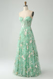 Light Green A-Line Sweetheart Corset Long Prom Dress with Embroidery