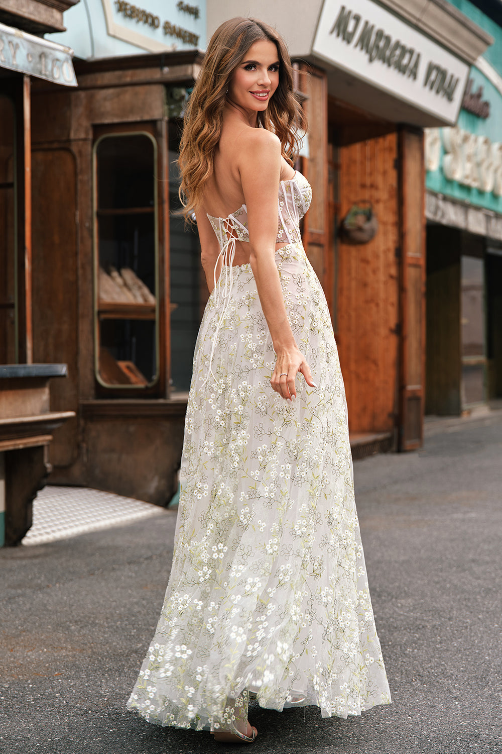 WEDTREND Women Light Green Prom Dress with Slit A-Line Strapless Corset Long Evening Party Dress WEDTREND Women Light Green Prom Dress with Slit A-Line Strapless Corset Long Evening Party Dress