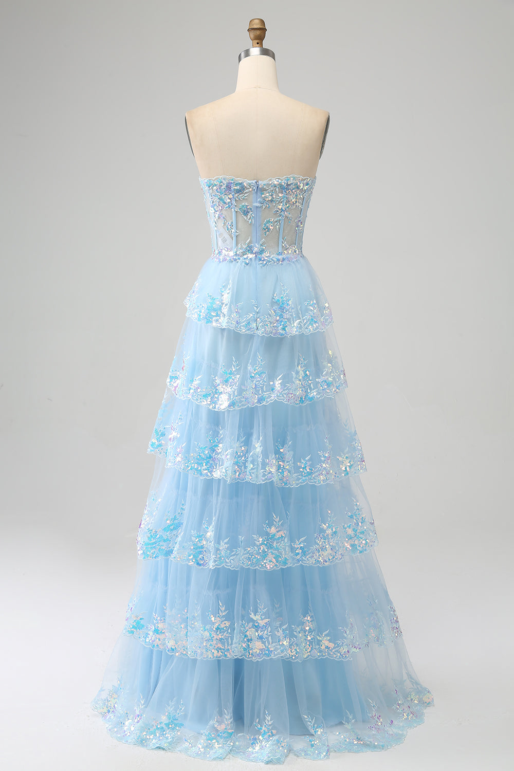 WEDTREND Women Light Blue Prom Dress Princess A Line Sweetheart Tiered Sequin Tulle Evening Dress With Slit WEDTREND Women Light Blue Prom Dress Princess A Line Sweetheart Tiered Sequin Tulle Evening Dress With Slit