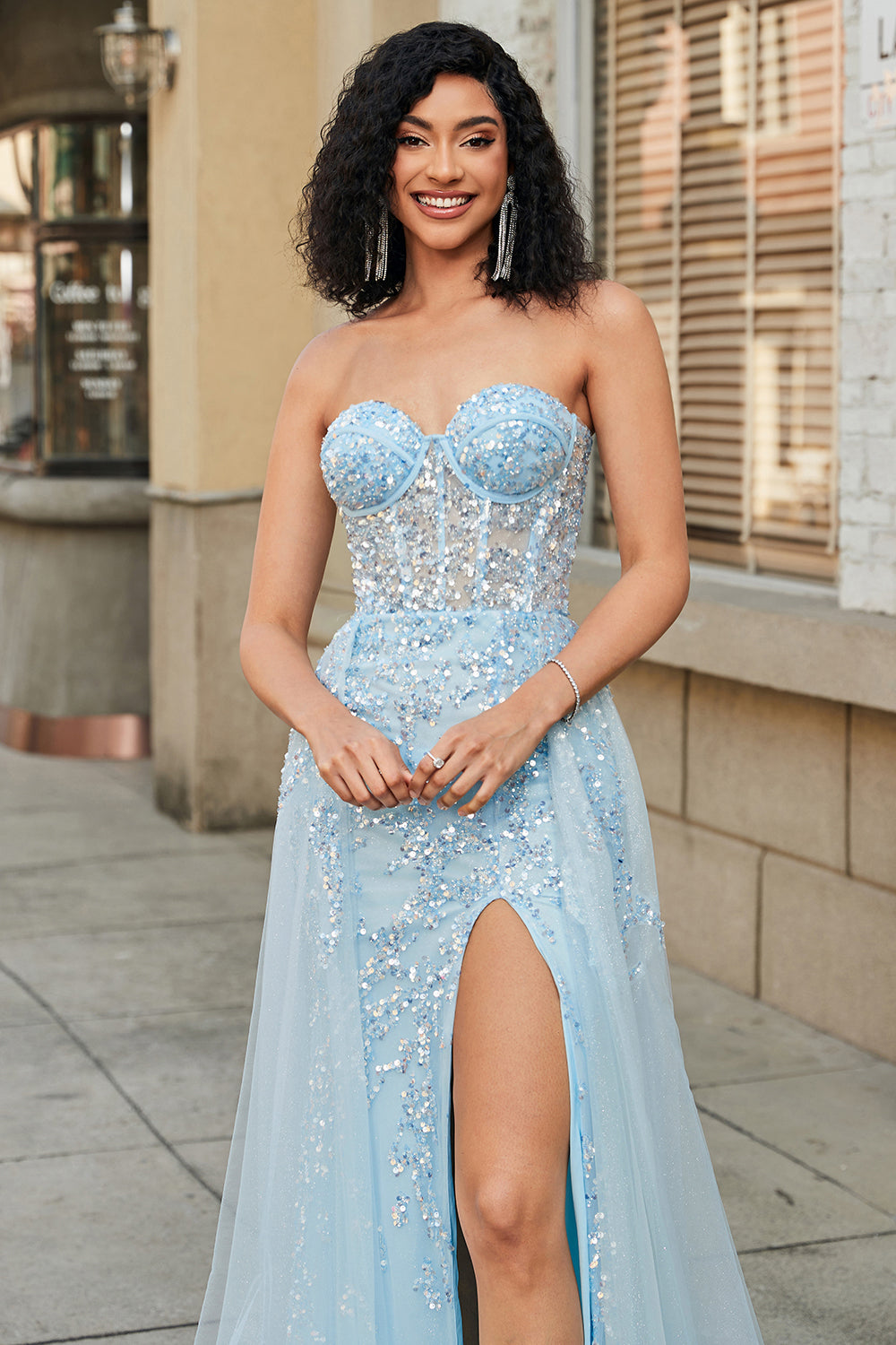 WEDTREND Women Sparkly Prom Dress Light Blue A Line Sweetheart Long Evening Party Dress With Sequins WEDTREND Women Sparkly Prom Dress Light Blue A Line Sweetheart Long Evening Party Dress With Sequins