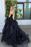 A Line Sweetheart Strapless Long Black Wedding Dress with Beading