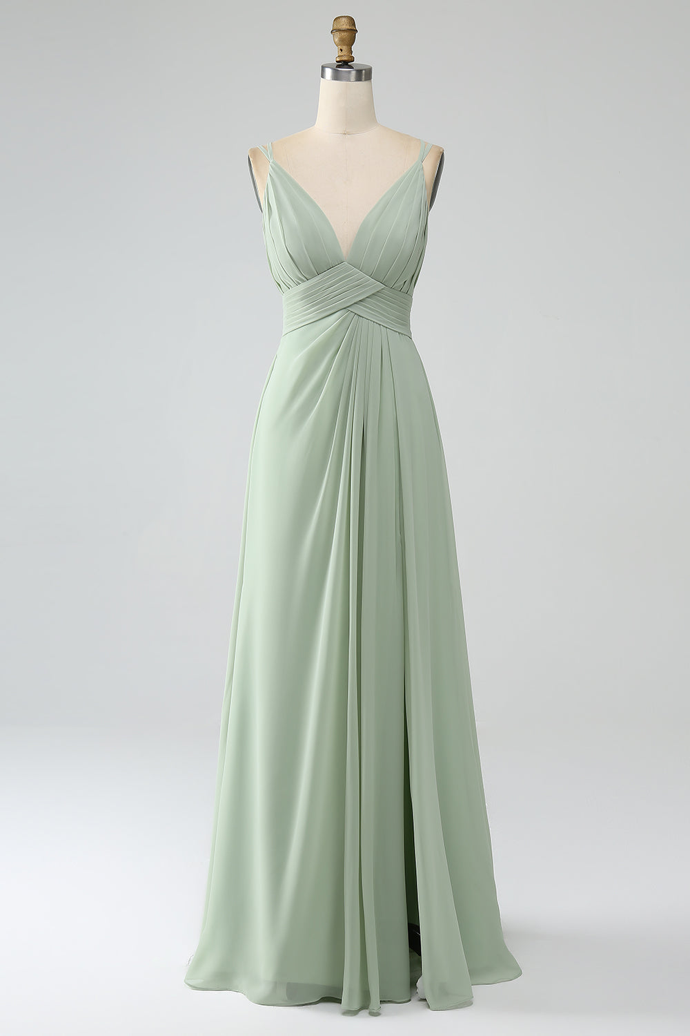 Wedtrend Women Dusty Sage Bridesmaid Dress A-Line Pleated Chiffon Floor Length Wedding Guest Dress With lace, Dusty Sage / US16W