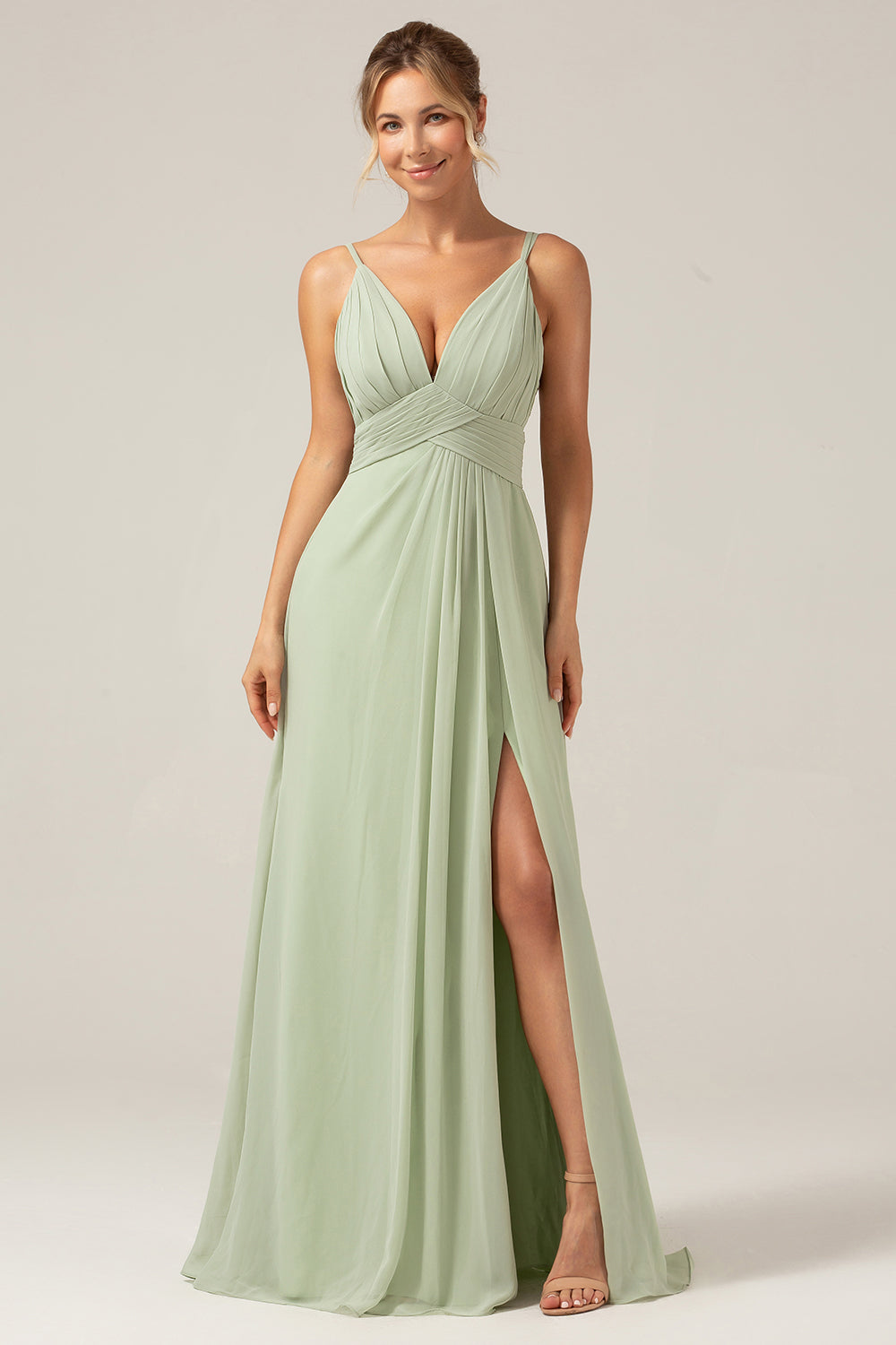 Wedtrend Women Maternity Bridesmaid Dress Dusty Sage A-Line Pleated Chiffon Wedding Guest Dress with Slit, Dusty Sage / US12 Wedtrend Women Maternity Bridesmaid Dress Dusty Sage A-Line Pleated Chiffon Wedding Guest Dress with Slit, Dusty Sage / US12