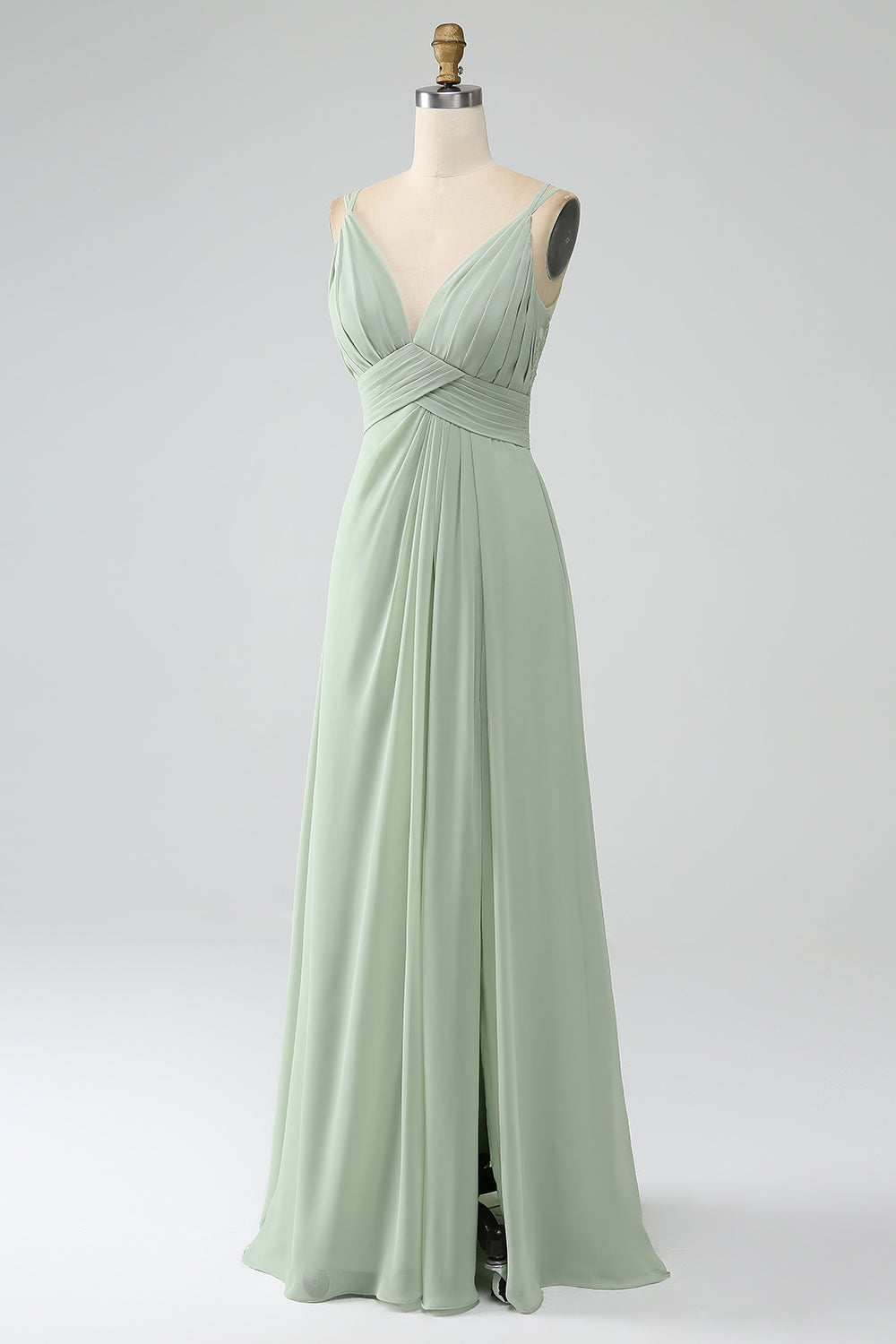 Wedtrend Women Dusty Sage Bridesmaid Dress A-Line Pleated Chiffon Floor Length Wedding Guest Dress With lace, Dusty Sage / US16W