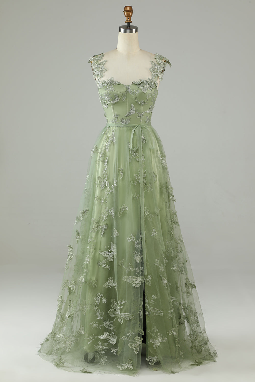 Wedtrend Women Green Prom Dress A Line Square Neck Corset Party Dress with 3D Butterflies WEDTREND Wedtrend Women Green Prom Dress A Line Square Neck Corset Party Dress with 3D Butterflies WEDTREND