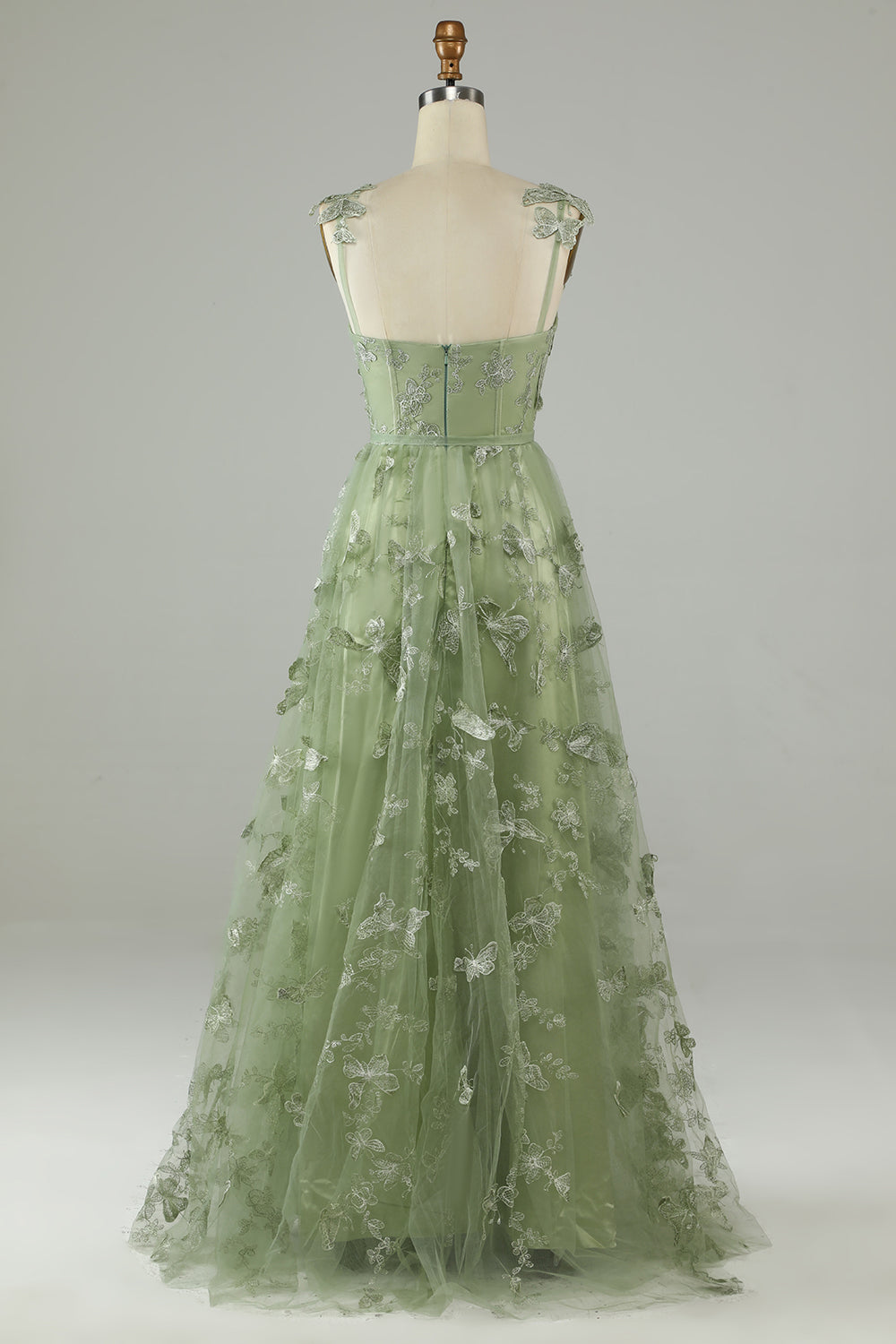 Wedtrend Women Green Prom Dress A Line Square Neck Corset Party Dress with 3D Butterflies WEDTREND Wedtrend Women Green Prom Dress A Line Square Neck Corset Party Dress with 3D Butterflies WEDTREND