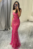 Sparkly Fuchsia Mermaid Long Sequins Prom Dress With Slit