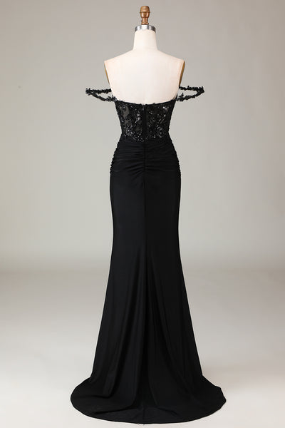 Sparkly Black Mermaid One Shoulder Corset Ball Dress