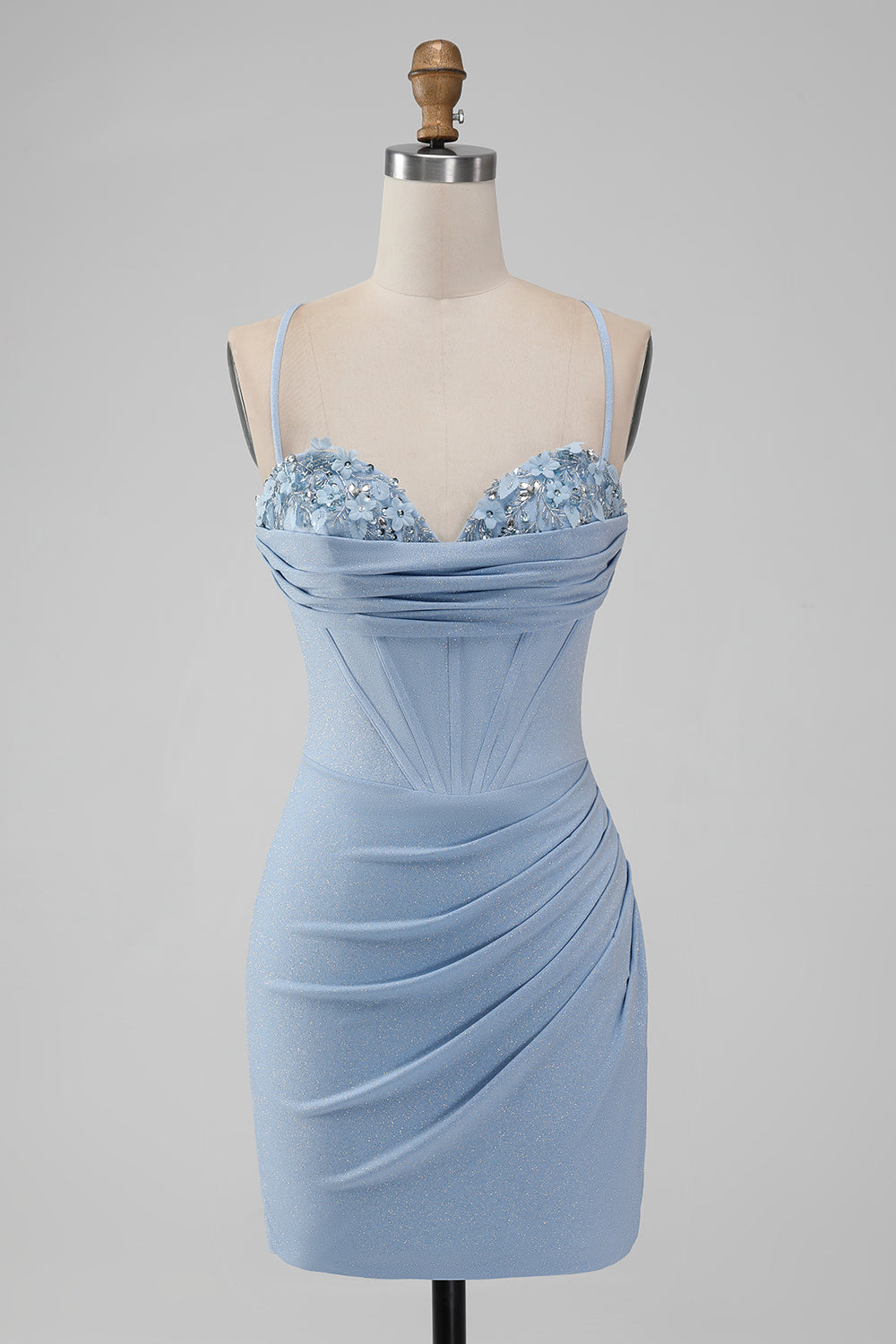 Wedtrend Women Light Blue Homecoming Dress Corset Spaghetti Straps Short Prom Dress, Light Blue / US22W Wedtrend Women Light Blue Homecoming Dress Corset Spaghetti Straps Short Prom Dress, Light Blue / US22W