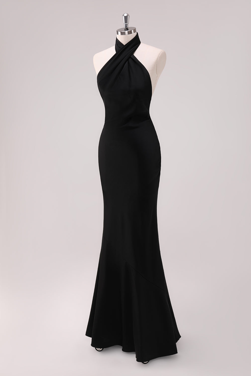Wedtrend Women Black Satin Bridesmaid Dress Mermaid Halter Open Back Floor Length Wedding Party Dress WEDTREND Wedtrend Women Black Satin Bridesmaid Dress Mermaid Halter Open Back Floor Length Wedding Party Dress WEDTREND