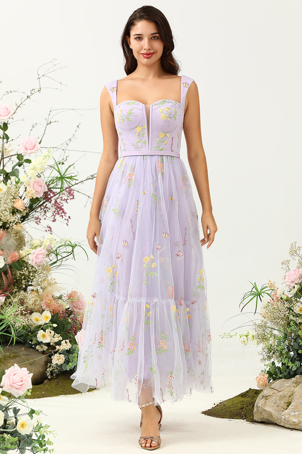 Wedtrend Women Bridesmaid Dress Purple A Line Sweetheart Tea Length Party Dress with Embroidery WEDTREND Wedtrend Women Bridesmaid Dress Purple A Line Sweetheart Tea Length Party Dress with Embroidery WEDTREND