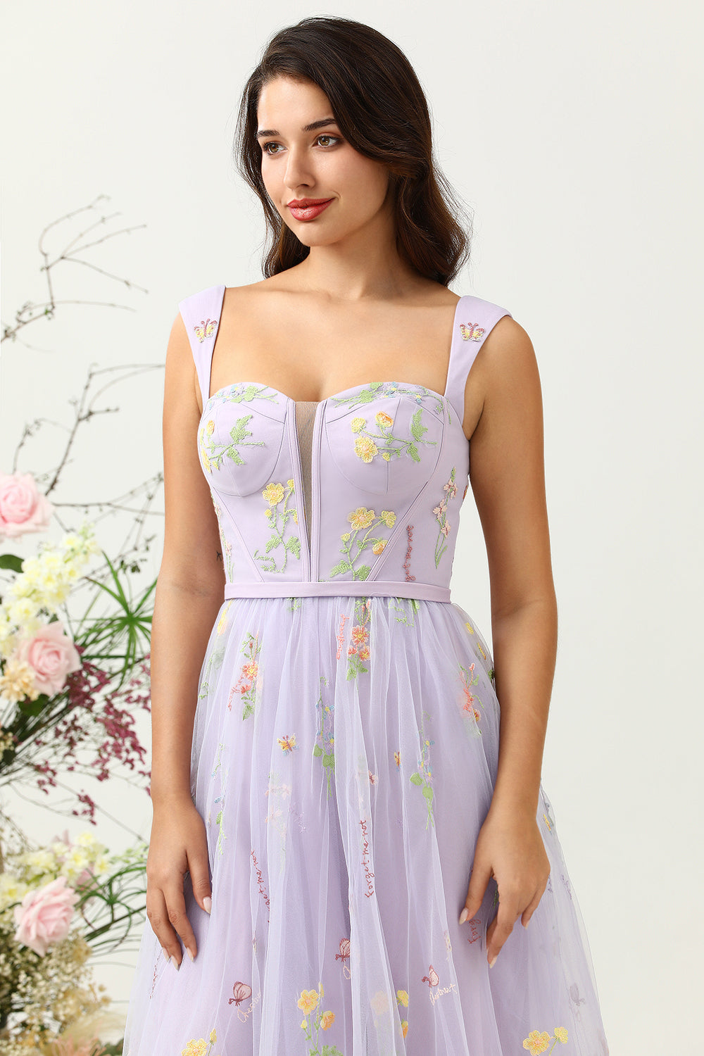 Purple A Line Sweetheart Tea Length Party Dress with Embroidery
