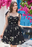 Cute Purple A Line Spaghetti Straps Ruched Homecoming Dress with Embroidery