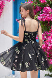 Cute Purple A Line Spaghetti Straps Ruched Homecoming Dress with Embroidery