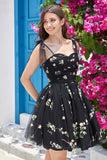 Cute Purple A Line Spaghetti Straps Ruched Homecoming Dress with Embroidery