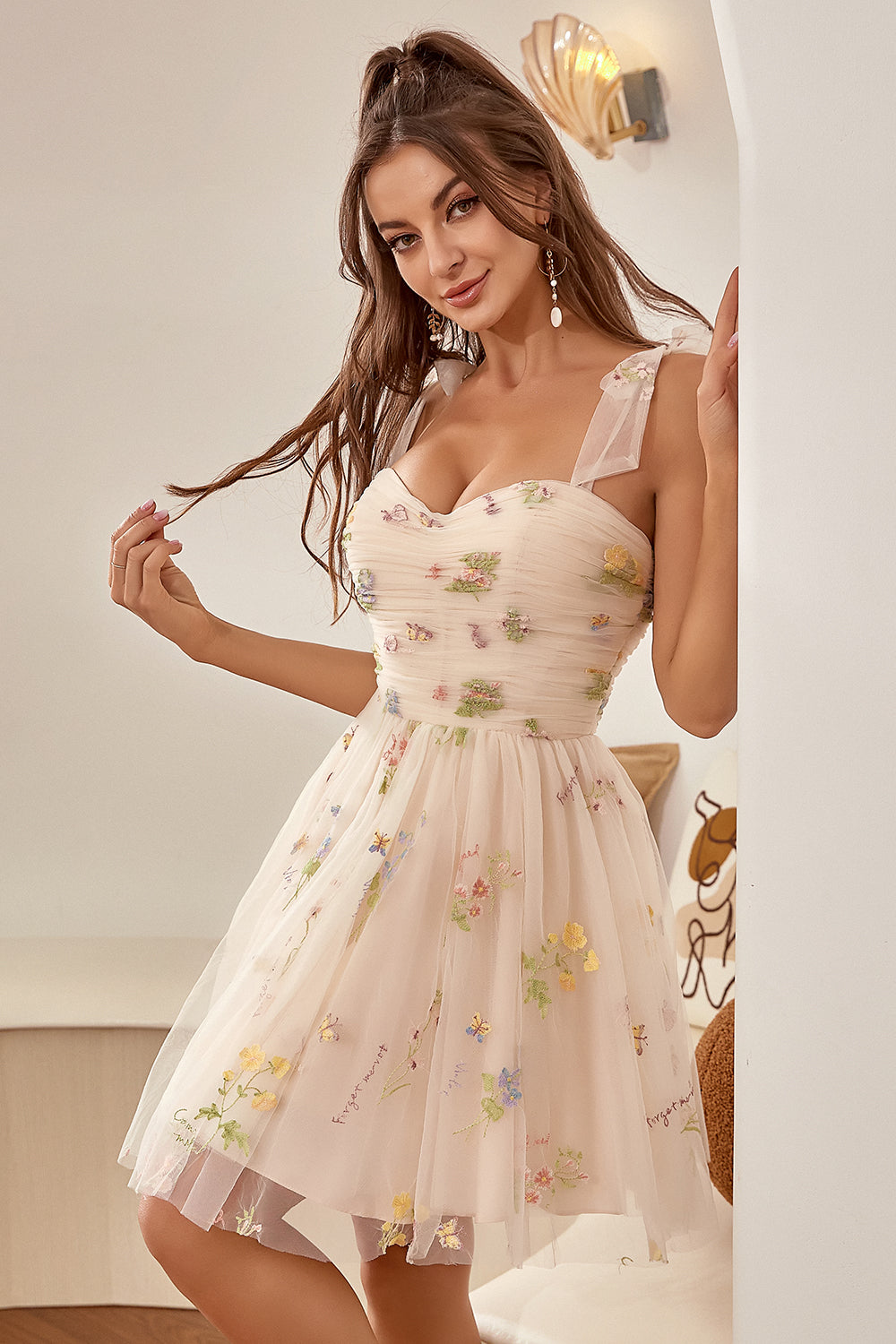 Cute Green A Line Spaghetti Straps Homecoming Dress with Embroidery