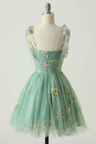 Cute Green A Line Spaghetti Straps Homecoming Dress with Embroidery