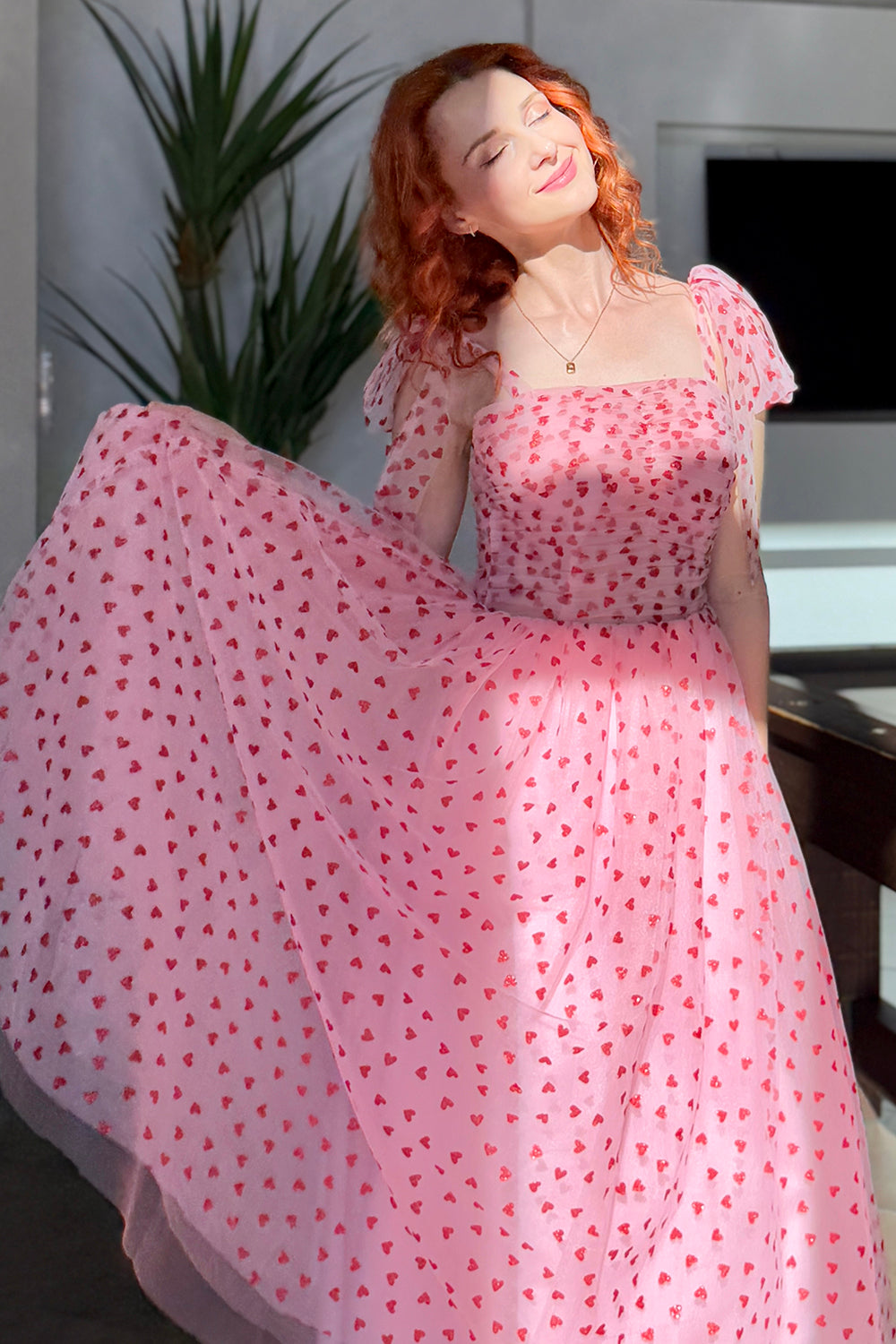 Wedtrend Women Elegant Pink Midi Prom Dress with Hearts A-Line Bow Straps Tulle Corset Wedding Party Dress WEDTREND Wedtrend Women Elegant Pink Midi Prom Dress with Hearts A-Line Bow Straps Tulle Corset Wedding Party Dress WEDTREND