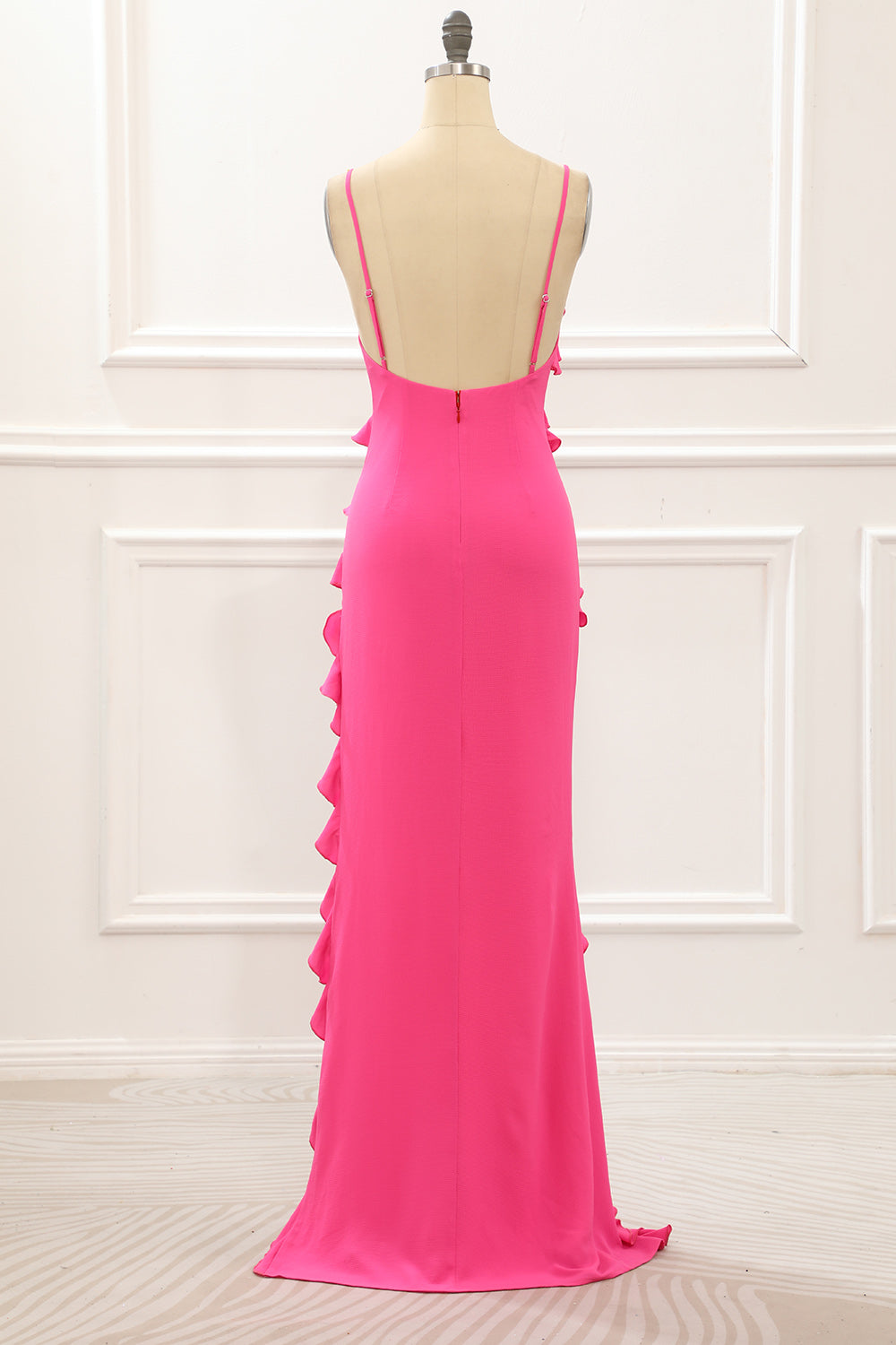 Wedtrend Women Formal Party Dress Hot Pink Sheath Spaghetti Straps Long Wedding Guest Dress with Ruffles WEDTREND Wedtrend Women Formal Party Dress Hot Pink Sheath Spaghetti Straps Long Wedding Guest Dress with Ruffles WEDTREND